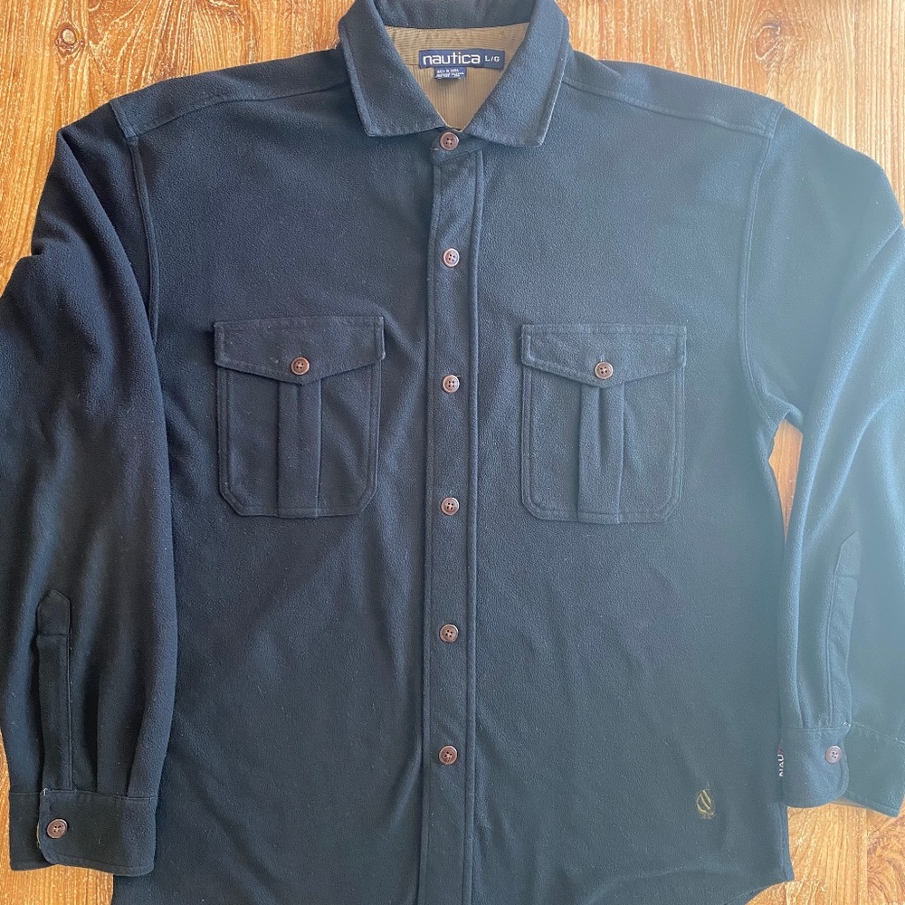 Men's Nautica Flannel Button Down, Navy, Size L
